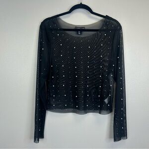 Sincerely Jules Black Sheer Top Pearl Rhinestone Details XL Goth Whimsigoth Sexy